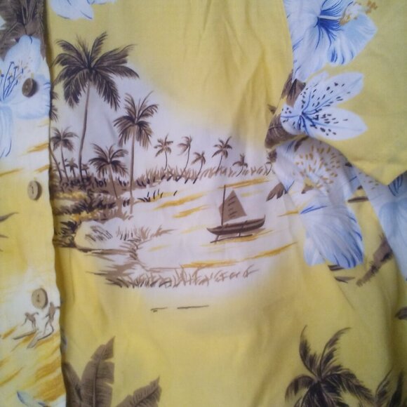 Gloria Vanderbilt Shirt Blouse S Button Short Sleeve Tropical Beach Yellow Brown - Picture 9 of 15